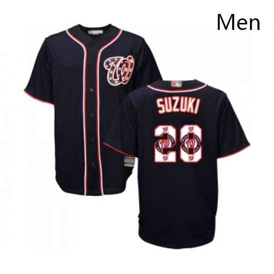 Mens Washington Nationals 28 Kurt Suzuki Authentic Navy Blue Team Logo Fashion Cool Base Baseball Jersey